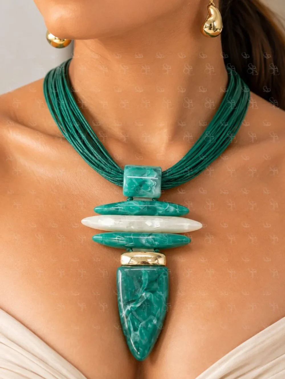Bold Sculptural Cord Necklace Set With Earrings - Picture 4 of 8